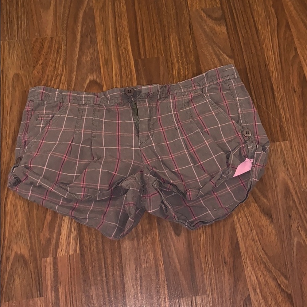 Brown and pink plaid shorts